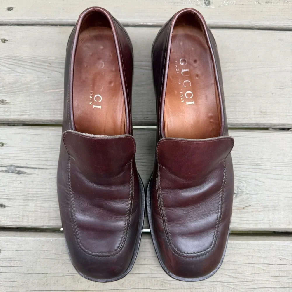 Gucci brown leather loafers shoes size 11.5